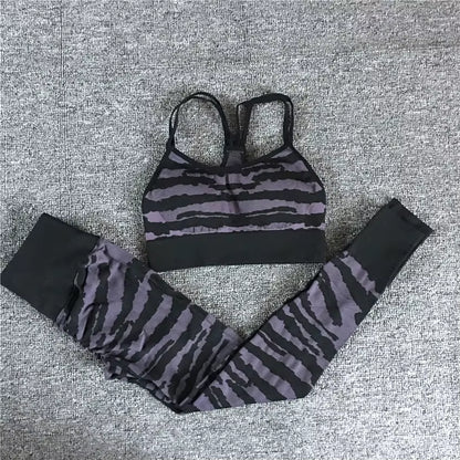 QK 1/2PCS Pad Tiger Ensemble Women Sport Bra Yoga Set Workout Gym Legging Running High Waist Scrunch Pant Fitness Active Suits